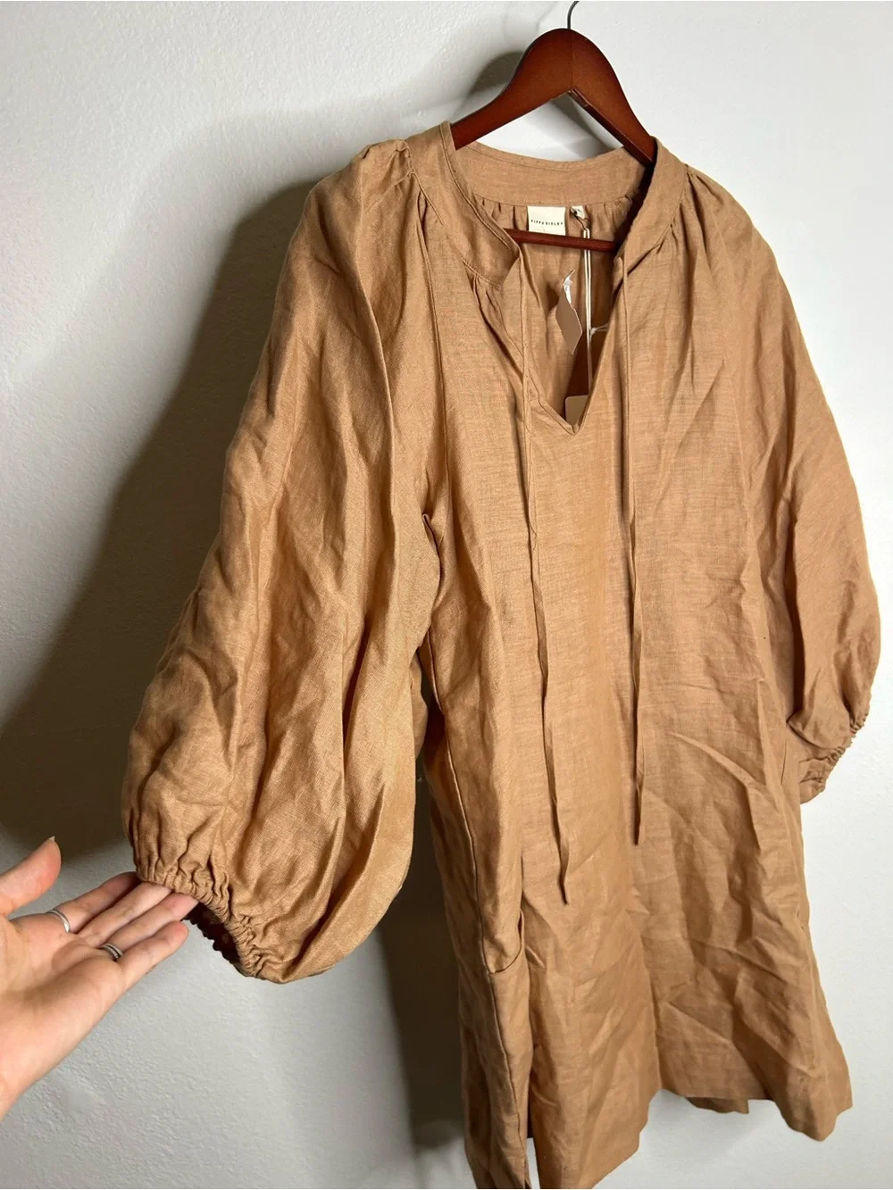 NWT Pippa Ridley 100% Linen Sangria Balloon Sleeve Lightweight Dress in Biscuit